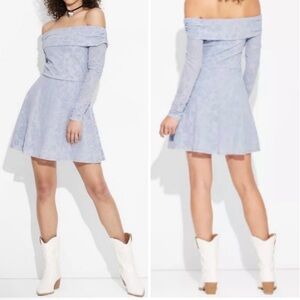 *WILD FABLE* NWT Target Blue Long Sleeve Flocked Mini Fit/Flare Dress